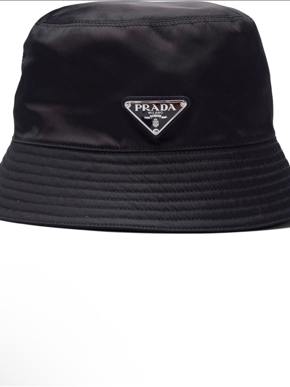 Prada Black Nylon Logo Bucket Hat
